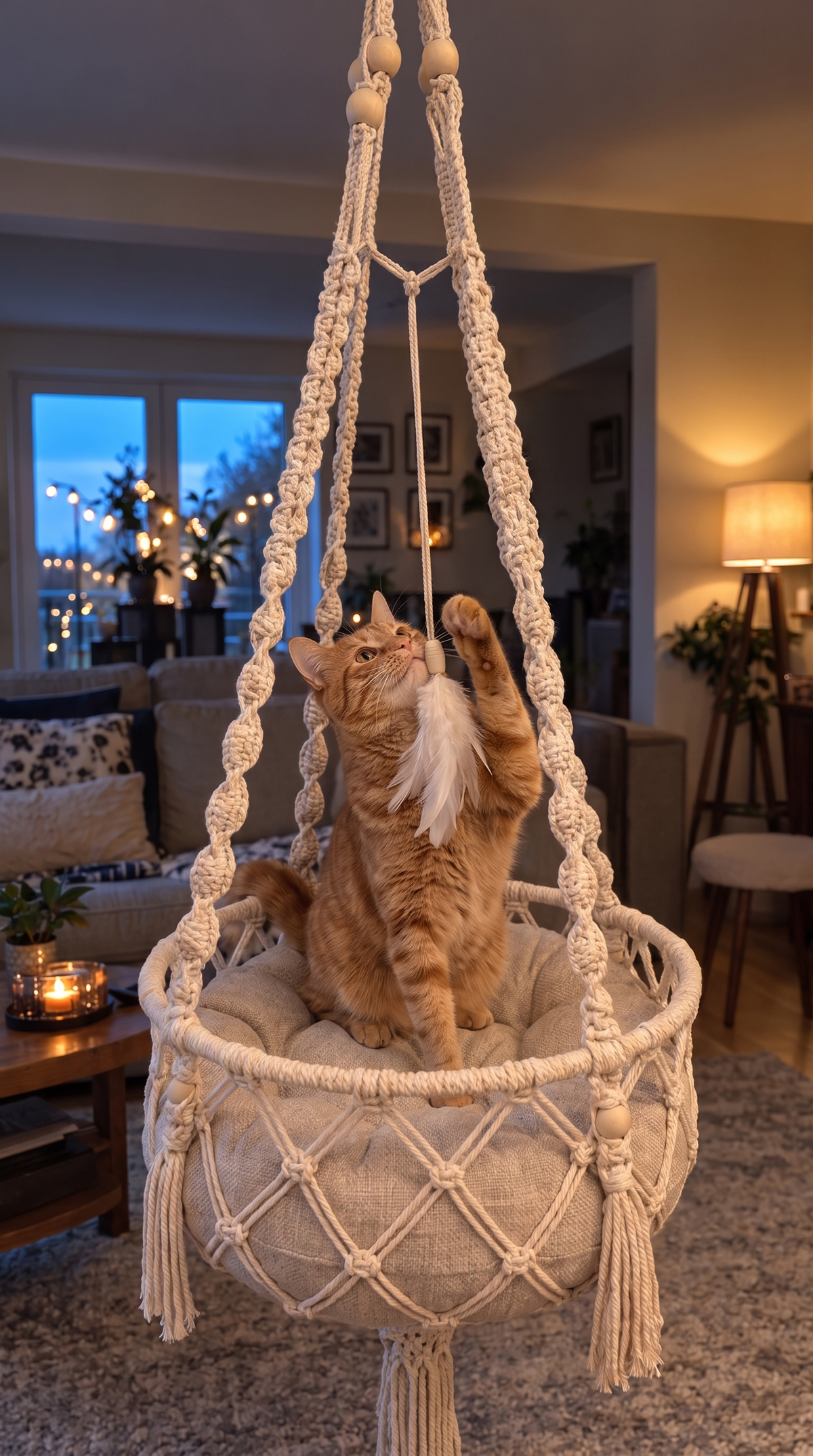 MeowLoom™ – Handwoven Macramé Hanging Cat Bed